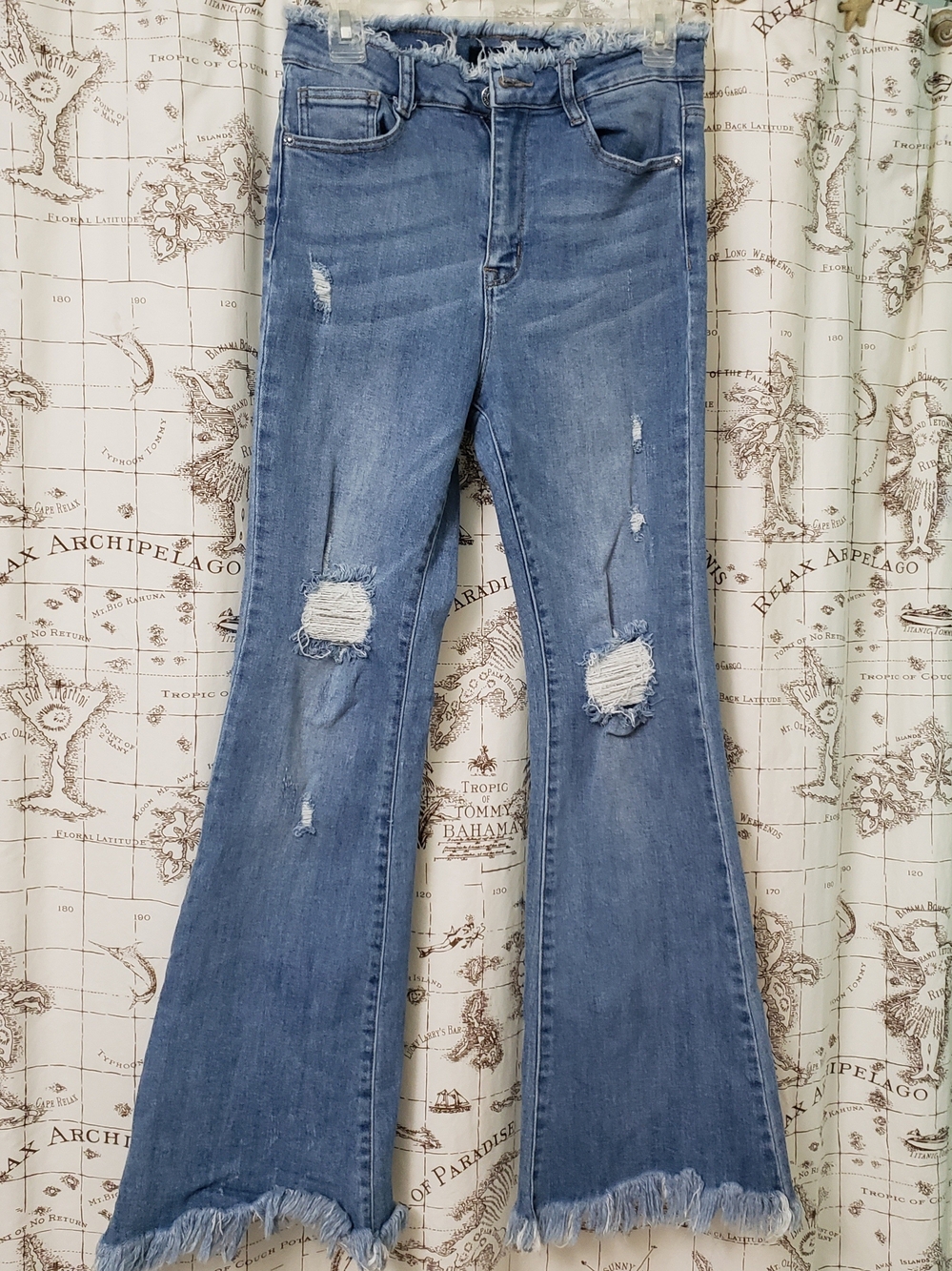 Women's High-Rise Distressed Flare Jeans — Faded Blue